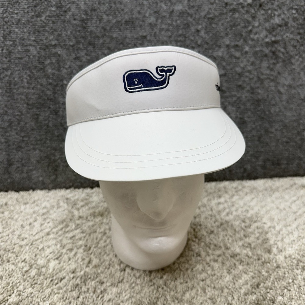 Vineyard Vines White Visor with Navy Whale Logo